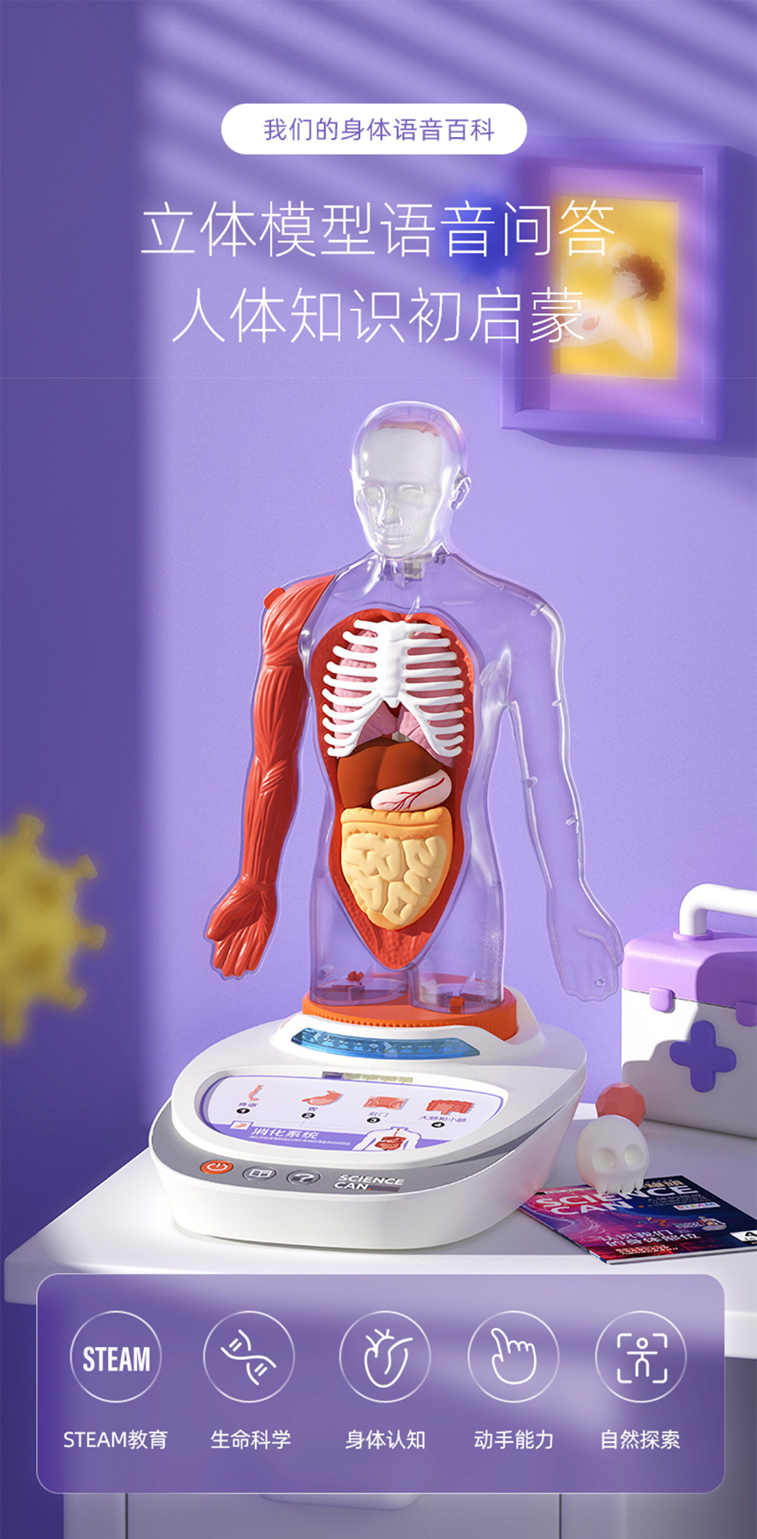 60720206 科学罐头人体解剖模型器官可拆卸我们的身体百科儿童语音教学玩具
